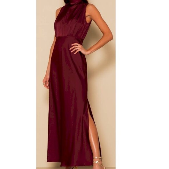Lulus Classic Elegance Wine Satin Maxi Dress Wine Size Small NWOT - Picture 5 of 6